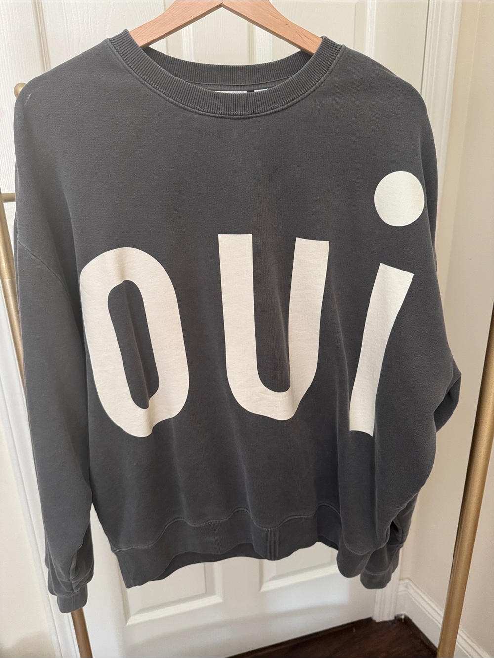 Clare V Grand Oui Oversized Sweatshirt with White 'oui' Graphic - Picture 2 of 4